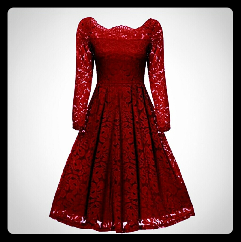 Red Lace Fit and Flare Midi